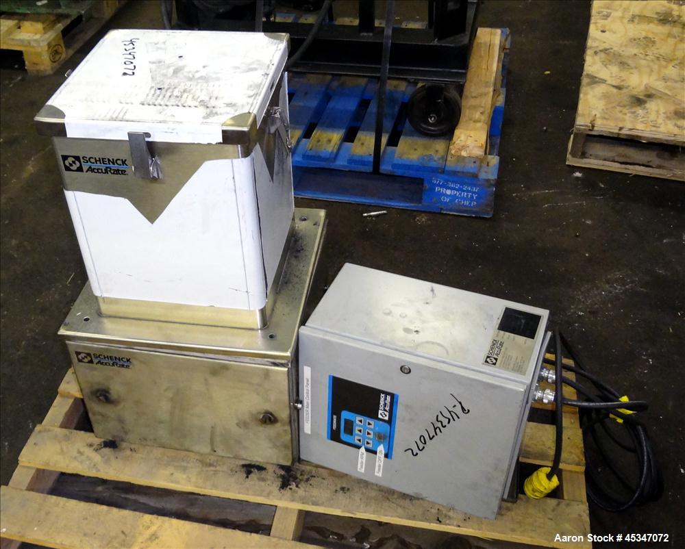 Used Schenk Volumetric Feeder, Model S300040, Stainless steel, 1" diameter x 14" long, 1/8 HP motor, with control box.