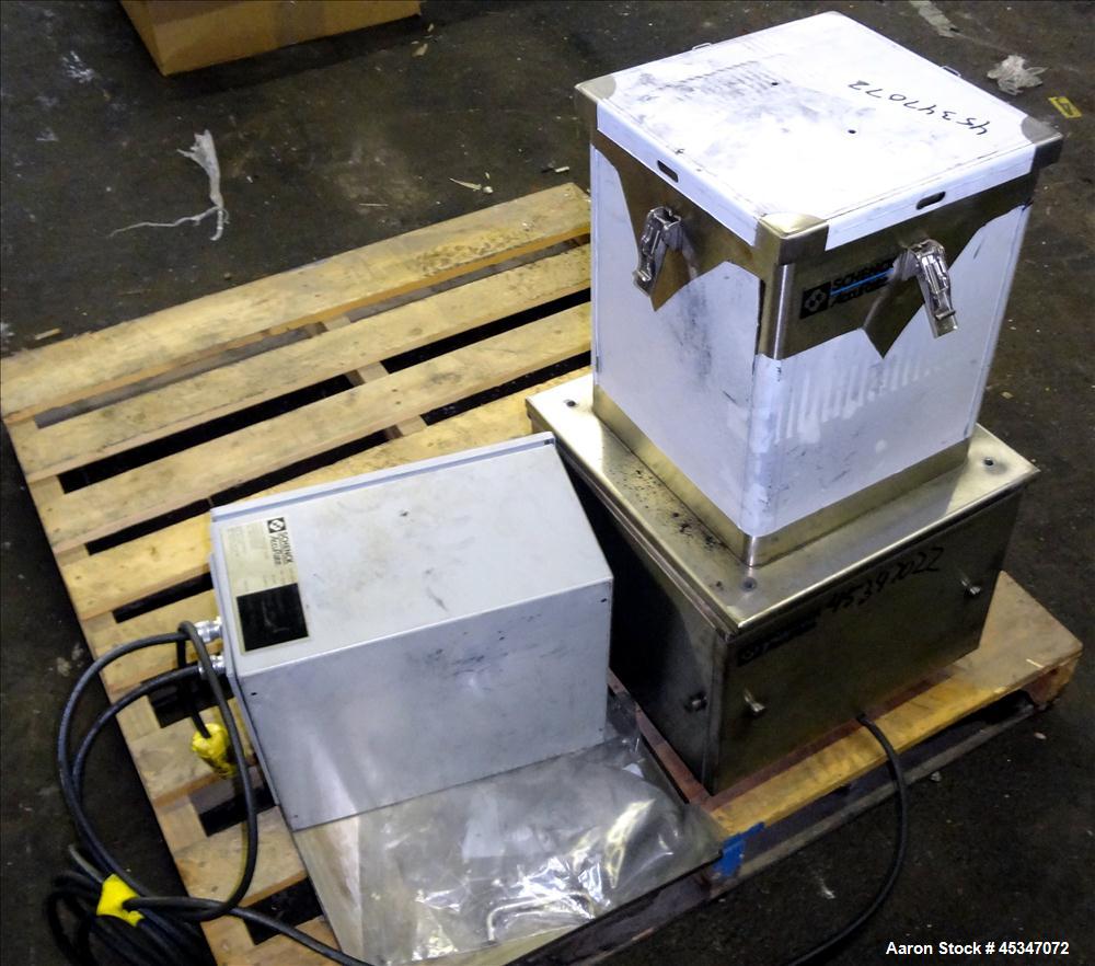 Used Schenk Volumetric Feeder, Model S300040, Stainless steel, 1" diameter x 14" long, 1/8 HP motor, with control box.