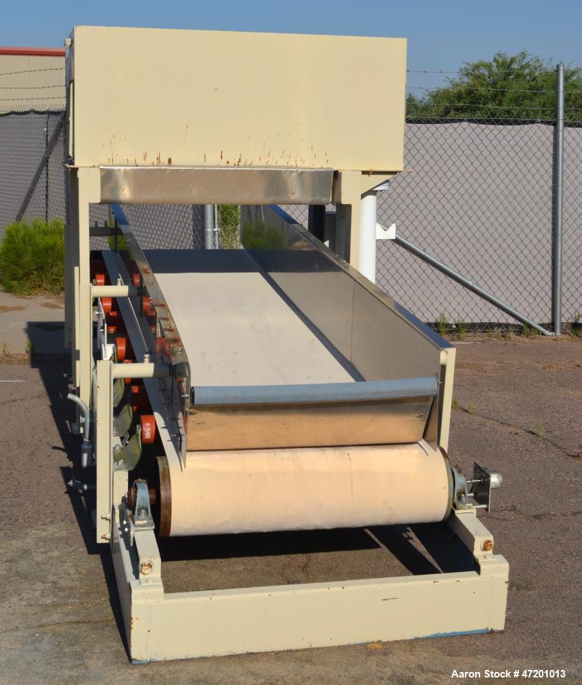 Used Thayer Scale M Series Low Density Weigh Belt Feeder, Model M-36T. Capacity 4000 pounds an hour. Approximate 36" wide x 120" long belt, driven by a 1/2hp, 3/60/230/460 volt, 1725 rpm gear motor, ...