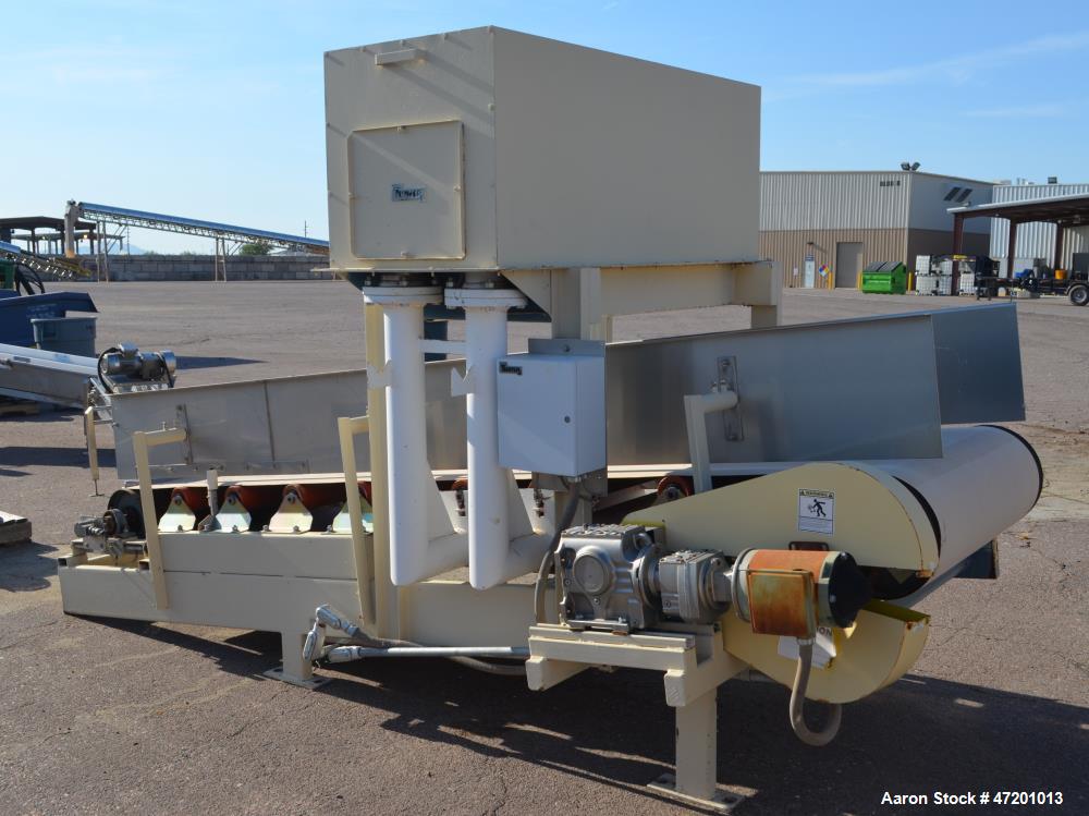 Used Thayer Scale M Series Low Density Weigh Belt Feeder, Model M-36T. Capacity 4000 pounds an hour. Approximate 36" wide x 120" long belt, driven by a 1/2hp, 3/60/230/460 volt, 1725 rpm gear motor, ...