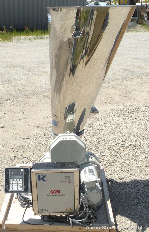 Used K-Tron Volumetric Twin Screw Feeder, 304 Stainless Steel. Approximate (.07) cubic feet an hour output.Approximate screw diamter is 1-1/2" total length of twin screws are 9-3/4". Driven by a 1/2 ...