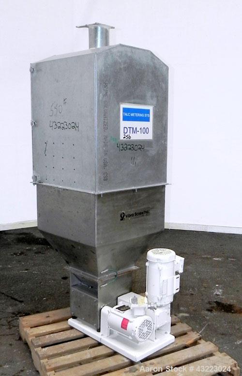 Used Vibra Screw Volumetric 1’’ Versi Feeder, 304 Stainless Steel. Bulk density 47 pounds a cubic foot, flow rate 130-180 pounds an hour. Driven by a 3/4 hp, 3/60/460 volt, 1750 rpm XP gear motor. Un...