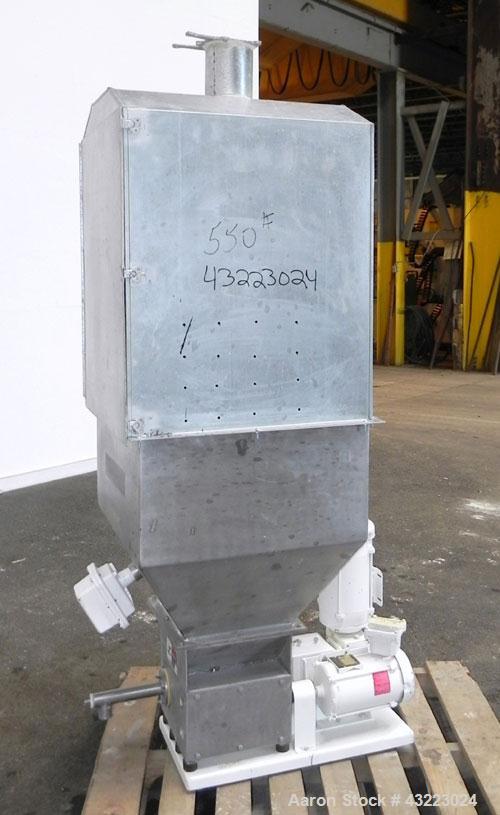 Used Vibra Screw Volumetric 1’’ Versi Feeder, 304 Stainless Steel. Bulk density 47 pounds a cubic foot, flow rate 130-180 pounds an hour. Driven by a 3/4 hp, 3/60/460 volt, 1750 rpm XP gear motor. Un...