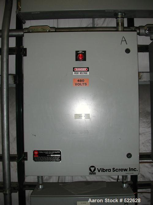 USED: Vibra Screw loss in weight feeder system. Includes Vibra Screw model CLIW2-500-5C, 2" screw, rated 52-1040 lbs/hour, feed hopper, load cell platform scale, variable frequency drive controller a...