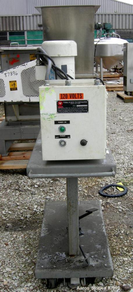 USED: Vibra Screw volumetric feeder, 304 stainless steel. Approximate 1-3/4" diameter x 22" long screw. Approximate 1.5 cubic foot hopper. Driven by a 3/4 hp, 90 volt, 1750 rpm DC gearmotor. Rated ap...