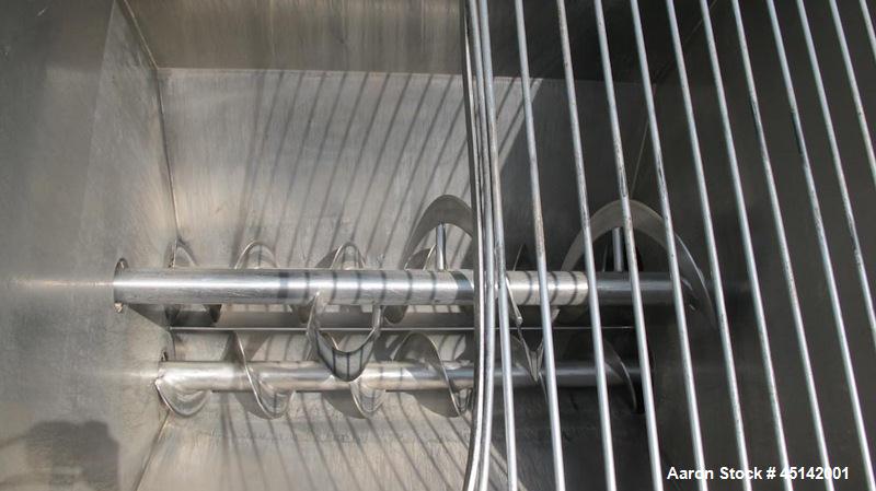 Used Volumetric Twin Screw Feeder.  Stainless steel twin screw feeder with agitator screw.  Screws driven by Eurodrive 3/4 hp each.  Hopper is 45" x 50" long x 48" deep.  Mounted on sub-frame with ca...