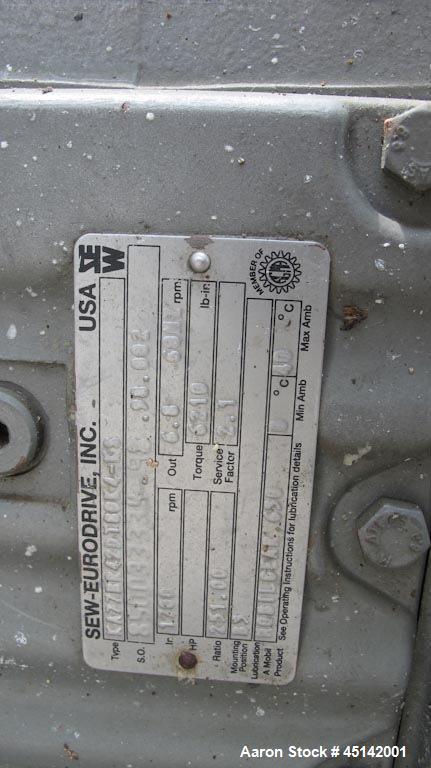 Used Volumetric Twin Screw Feeder.  Stainless steel twin screw feeder with agitator screw.  Screws driven by Eurodrive 3/4 hp each.  Hopper is 45" x 50" long x 48" deep.  Mounted on sub-frame with ca...