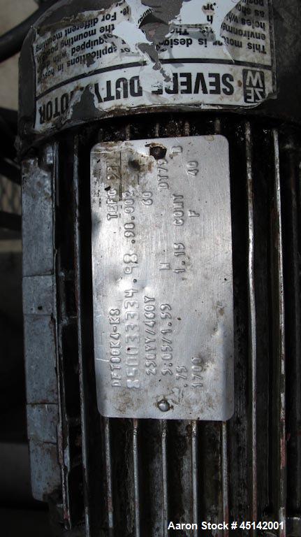 Used Volumetric Twin Screw Feeder.  Stainless steel twin screw feeder with agitator screw.  Screws driven by Eurodrive 3/4 hp each.  Hopper is 45" x 50" long x 48" deep.  Mounted on sub-frame with ca...