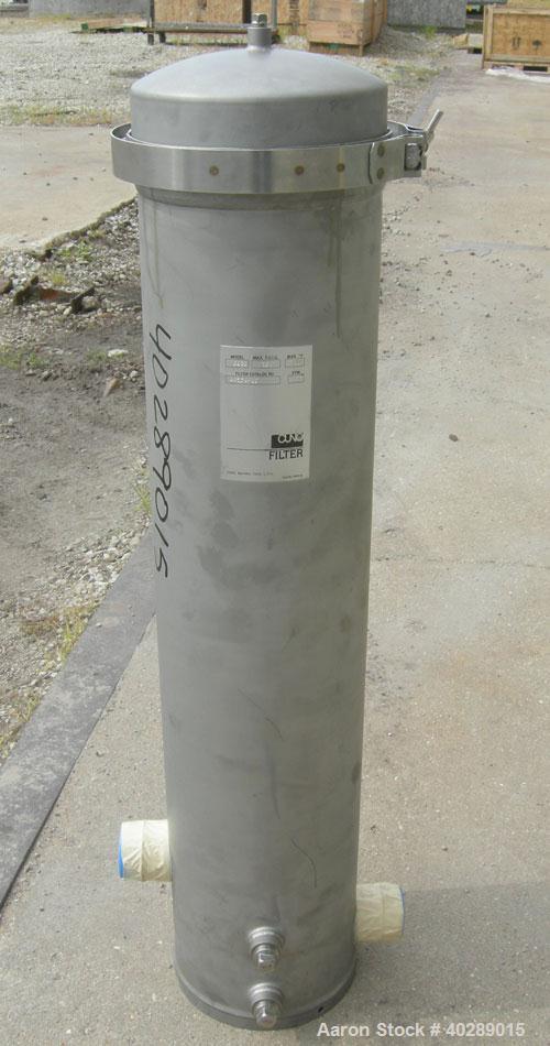 Unused-Cuno cartridge type filter, model 5DC3, 304 stainless steel. Approximate 1 square foot filter area. 8" diameter x 31" deep. Vertical housing rated 150 psi at 250 deg F. Clamp top cover, approx...