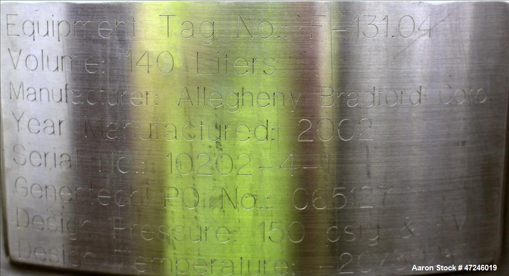Used Allegheny Bradford Corp Filter Housing, Volume 140 liters, 316 Stainless S