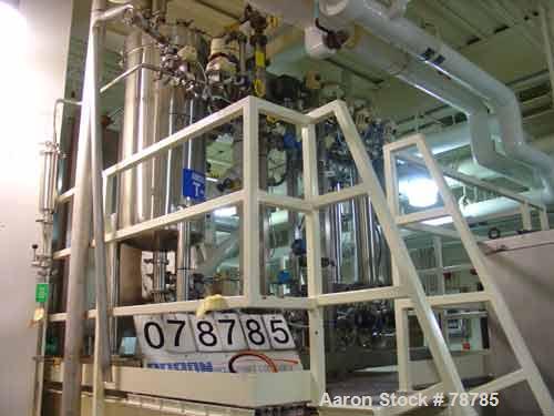Used Amicon Filtration System Consisting Of: (3) Pall filters, approximately 6" diameter x 3' long. Unit includes APV 100 square foot plate heat exchanger, 7.5 hp Waukesha pump, 200 liter Walker stai...