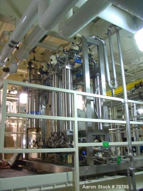 Used Amicon Filtration System Consisting Of: (3) Pall filters, approximately 6" diameter x 3' long. Unit includes APV 100 square foot plate heat exchanger, 7.5 hp Waukesha pump, 200 liter Walker stai...