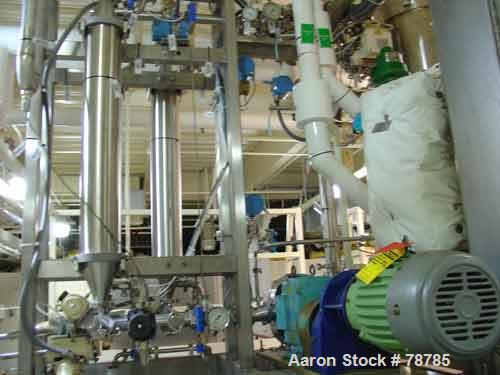 Used Amicon Filtration System Consisting Of: (3) Pall filters, approximately 6" diameter x 3' long. Unit includes APV 100 square foot plate heat exchanger, 7.5 hp Waukesha pump, 200 liter Walker stai...