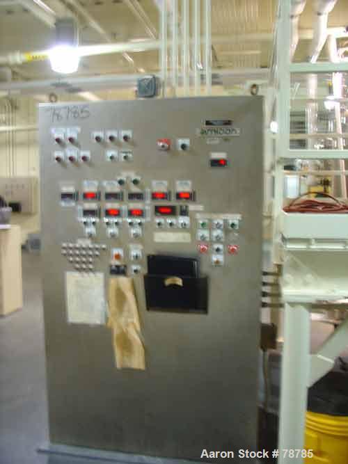 Used Amicon Filtration System Consisting Of: (3) Pall filters, approximately 6" diameter x 3' long. Unit includes APV 100 square foot plate heat exchanger, 7.5 hp Waukesha pump, 200 liter Walker stai...