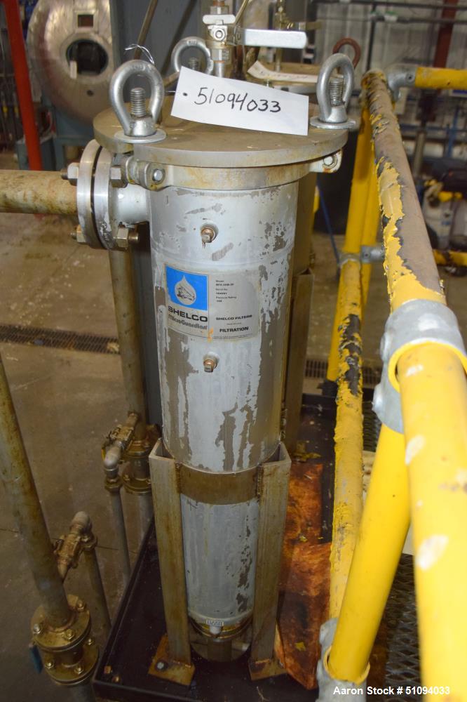 Used Shelco Bag Filter Housing, Model BFS-2SB-2F, Stainless Steel. Approximate 8" diameter x 36" straight side. Internal rated 150 psi. Serial# 164261. ** This will not be available for delivery unti...