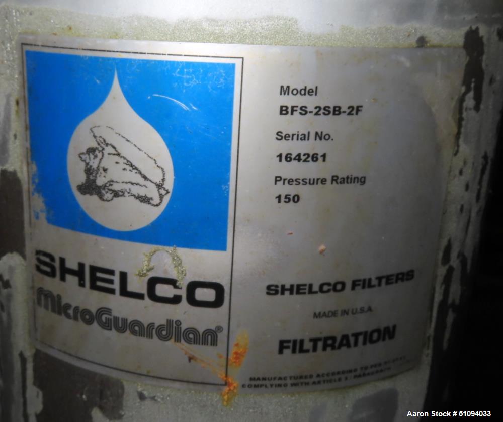 Used- Shelco Bag Filter Housing, Model BFS-2SB-2F, Stainless Steel. Approximate 8" diameter x 36" straight side. Internal ra...