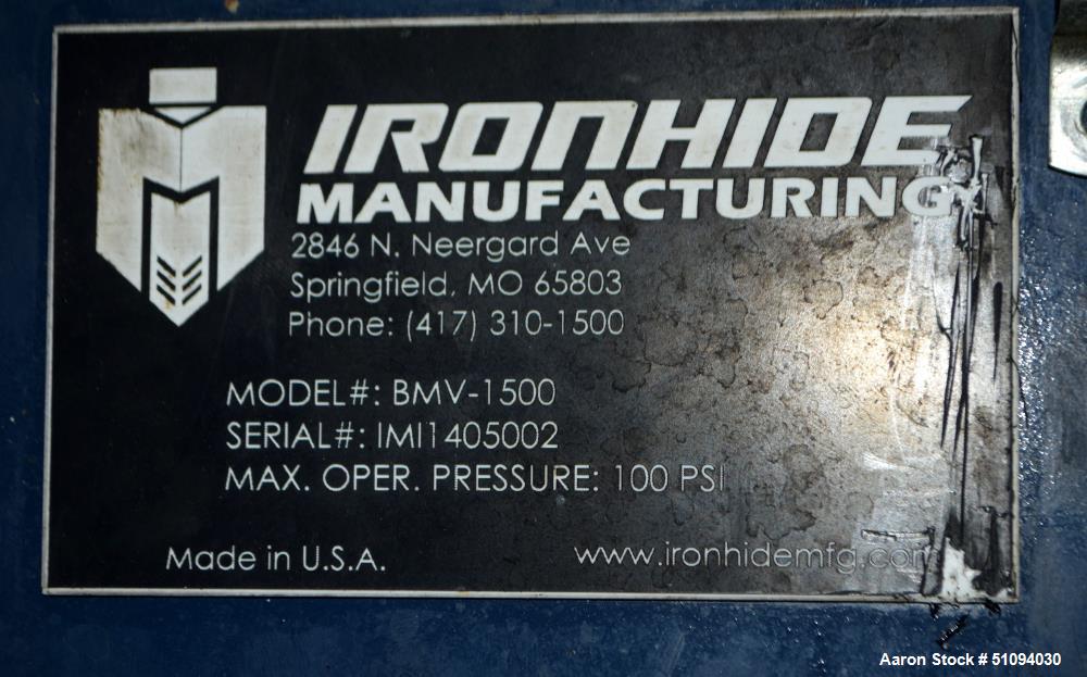 Used- Ironhide Manufacturing Bulk Purifier Media Vessel, Model BMV-1500, Carbon Steel. Approximate 36" diameter x 60" straig...
