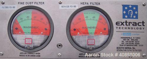 Used Extract Technology HEPA Filter. 316 stainless steel housing. Designed as a HEPA filter air stream over a dryer charge port. Includes a 3 hp, 3/60/460 volt, 3510 rpm xp blower. Serial #2324/14/LF...