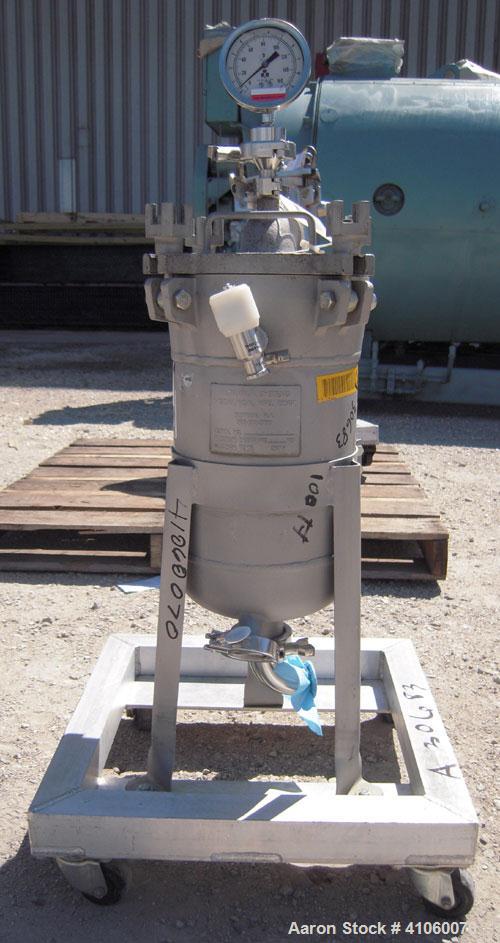 Used Filtration Systems Mesh Basket Filter, Model CF-8M, 316 Stainless Steel. (.50) cubic feet, rated up to 110 gallons per minute. Approximate 8 1/2" diameter x 15" deep vessel, internal rated 150 p...