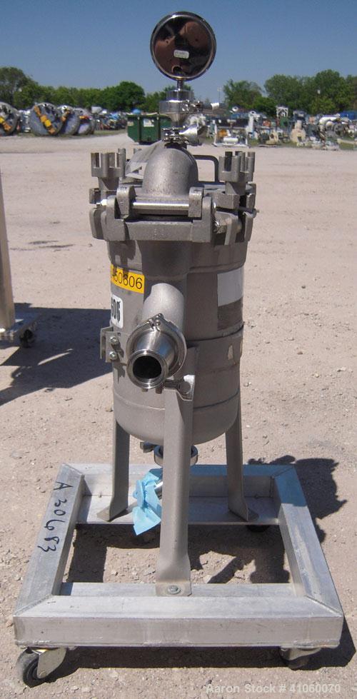 Used Filtration Systems Mesh Basket Filter, Model CF-8M, 316 Stainless Steel. (.50) cubic feet, rated up to 110 gallons per minute. Approximate 8 1/2" diameter x 15" deep vessel, internal rated 150 p...
