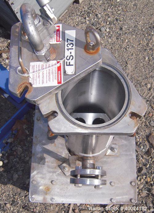 Used Filter Specialists Cartridge Filter, Model FSCN-311, Hastelloy C. 6 1/2" diameter x 16" deep vessel rated 150 psi at 250 deg F. Bolt-on top cover, 1 1/2" inlet/outlet. Mounted on a base with cas...