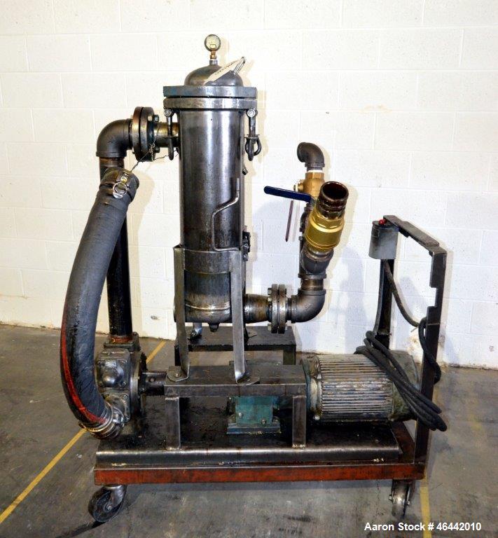 Used FSI Filter Specialists Double-Barreled Bag Filter, Model FSP-250, Carbon steel. Approximate 8.8 square feet surface area, maximum flow rate 150 gallons per minute. Each chamber approximate 8" di...