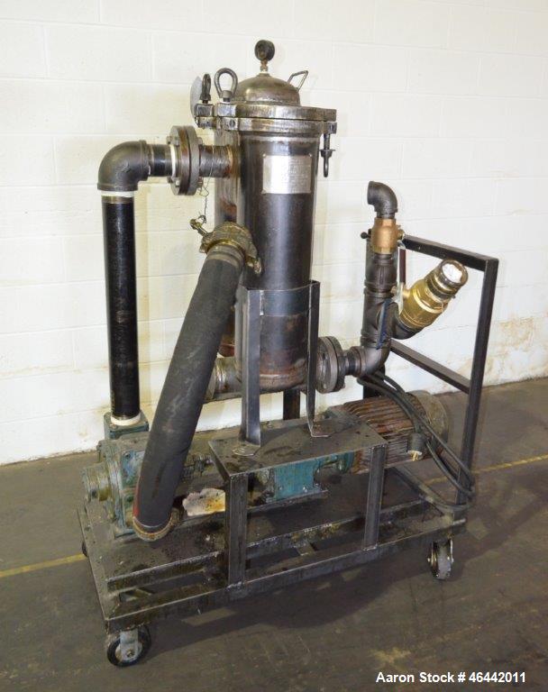 Used FSI Filter Specialists Double-Barreled Bag Filter, Model FSP-250, Carbon steel. Approximate 8.8 square feet surface area, maximum flow rate 150 gallons per minute. Each chamber approximate 8" di...