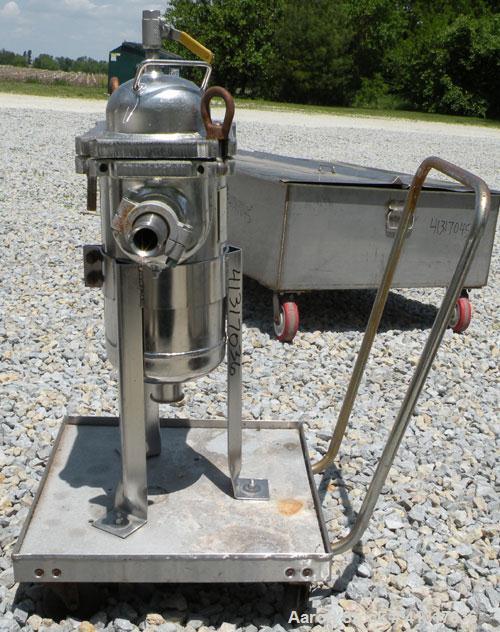 Used Filter Specialists Basket Filter, Part Number F.S.P. 40-1-316SS, 316 Stainless Steel. 8" diameter x 16" deep. No basket. Rated 150 psi at 200 deg F. 1" NPT inlet, 2" tri-clamp center bottom outl...