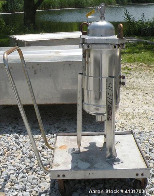 Used Filter Specialists Basket Filter, Part Number F.S.P. 40-1-316SS, 316 Stainless Steel. 8" diameter x 16" deep. No basket. Rated 150 psi at 200 deg F. 1" NPT inlet, 2" tri-clamp center bottom outl...