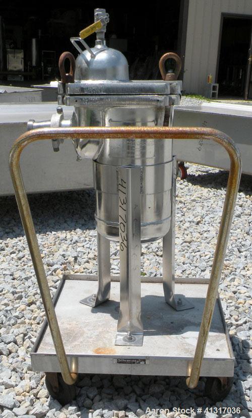 Used Filter Specialists Basket Filter, Part Number F.S.P. 40-1-316SS, 316 Stainless Steel. 8" diameter x 16" deep. No basket. Rated 150 psi at 200 deg F. 1" NPT inlet, 2" tri-clamp center bottom outl...