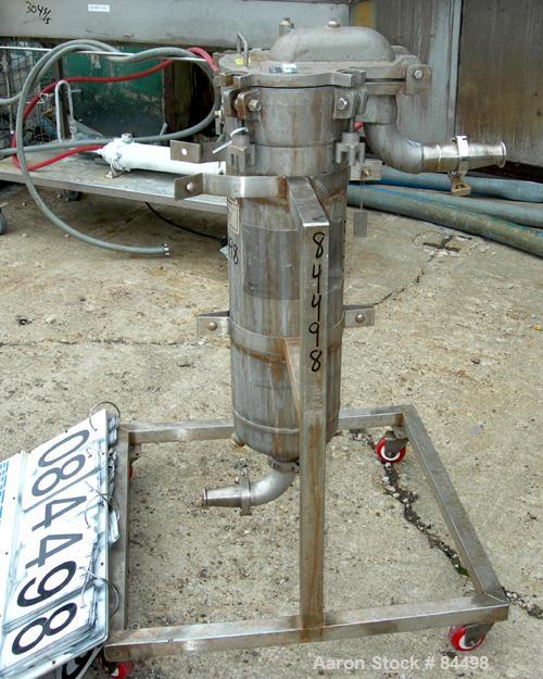 USED: Filtration Systems liquid mesh basket filter, model CF-8M, 316 stainless steel. Rated approx 220 gallons per minute. Non-jacketed housing 8" diameter x 28" deep. Rated 150 psi at 250 deg F. Sin...