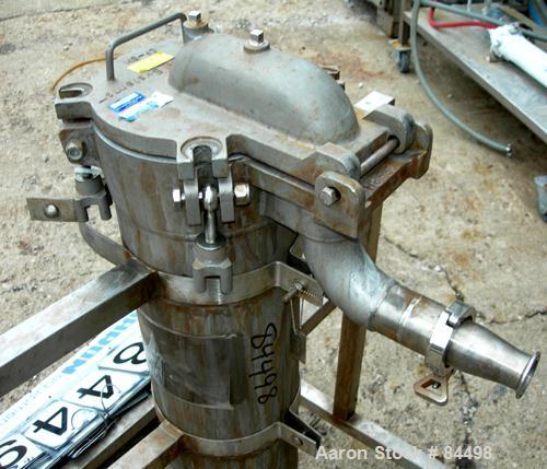 USED: Filtration Systems liquid mesh basket filter, model CF-8M, 316 stainless steel. Rated approx 220 gallons per minute. Non-jacketed housing 8" diameter x 28" deep. Rated 150 psi at 250 deg F. Sin...