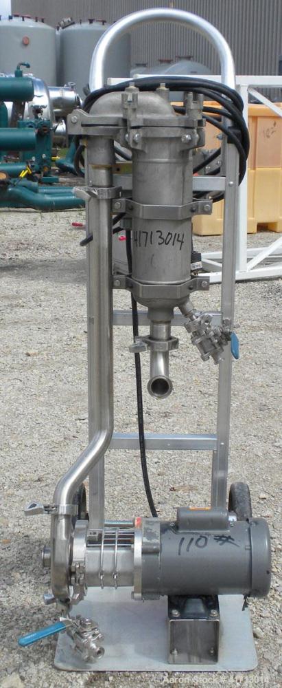 Used Filtration Systems Basket Filter, 316 Stainless Steel. 4" diameter x 12" deep.  Rated 300 psi and approximately 20 gallons per minute. 1-1/2" inlet/outlet. Includes a Waukesha Cherry Burrell cen...