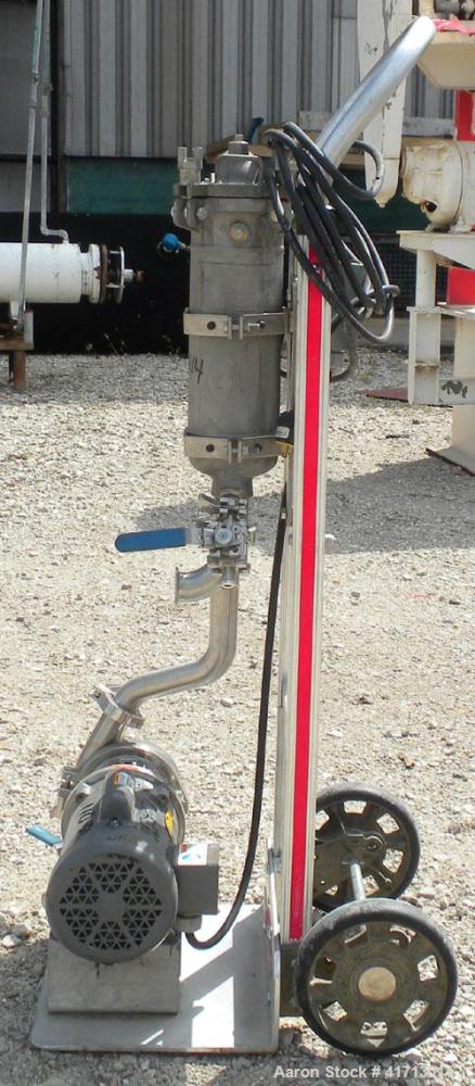 Used Filtration Systems Basket Filter, 316 Stainless Steel. 4" diameter x 12" deep.  Rated 300 psi and approximately 20 gallons per minute. 1-1/2" inlet/outlet. Includes a Waukesha Cherry Burrell cen...