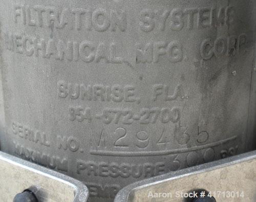 Used Filtration Systems Basket Filter, 316 Stainless Steel. 4" diameter x 12" deep.  Rated 300 psi and approximately 20 gallons per minute. 1-1/2" inlet/outlet. Includes a Waukesha Cherry Burrell cen...