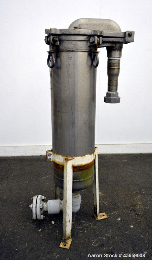 Used Filtration Systems Mesh Basket Filter, Stainless Steel. Rated up to approximate 220 gallons per minute. 304 Stainless steel housing Approximate 8-1/2” diameter x 29-1/2” deep, rated 150 psi at 2...