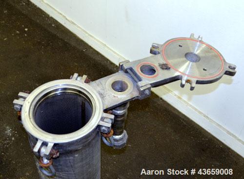 Used Filtration Systems Mesh Basket Filter, Stainless Steel. Rated up to approximate 220 gallons per minute. 304 Stainless steel housing Approximate 8-1/2” diameter x 29-1/2” deep, rated 150 psi at 2...