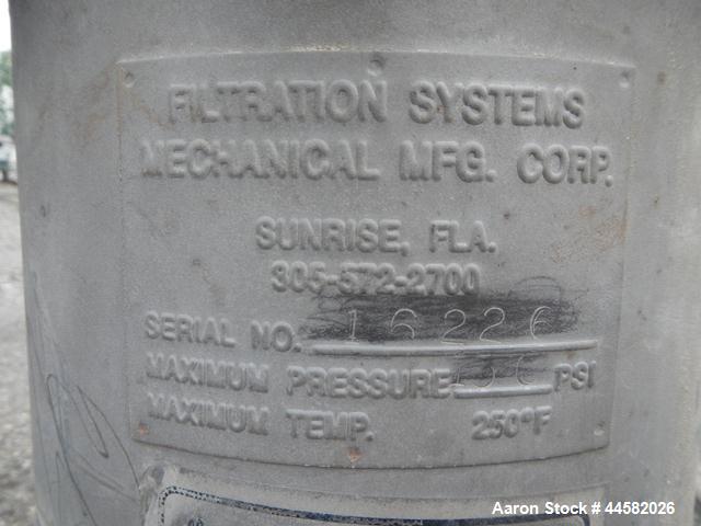 Used Filtration Systems Inline Stainless Steel Basket Filter, 8" diameter x 24" deep housing rated 150 psi, .serial# 16226
