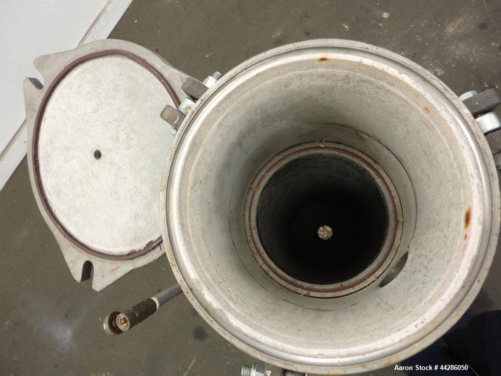 Used Krystil Klear Filtration Filter, 316 Stainless Steel. Rated approximate 150 psi at 300 degrees F. 8” Diameter 39” long. 2” Threaded inlet/outlet. Screw down top cover. Mounted on a carbon steel ...