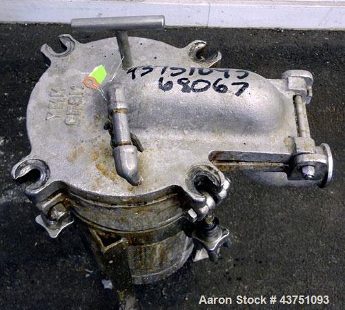 Used Mechanical Basket Filter, 3 Gallon Capacity, 316 Stainless Steel, Vertical. Approximately 8” diameter x 16" deep housing, bolt on top cover, 7-1/2” diameter x 14” deep removable basket. Rated 15...