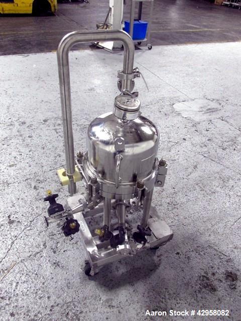 Used- Millipore Filter Housing, Model CES8403. 316L Stainless steel construction, rated 45 psi at 145 degrees C (294 F). 12"...