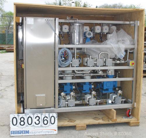 USED: Millipore filtering system consisting of: (1) Isopack biochromatography process column, 316L stainless steel. Approximate 1600mm diameter, rated 58 psi at 86 deg F. (2) Slurry transfer skids co...