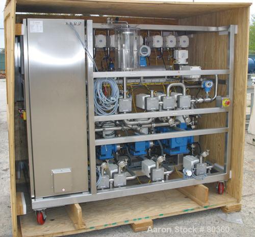 USED: Millipore filtering system consisting of: (1) Isopack biochromatography process column, 316L stainless steel. Approximate 1600mm diameter, rated 58 psi at 86 deg F. (2) Slurry transfer skids co...