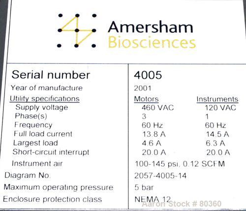 USED: Millipore filtering system consisting of: (1) Isopack biochromatography process column, 316L stainless steel. Approximate 1600mm diameter, rated 58 psi at 86 deg F. (2) Slurry transfer skids co...