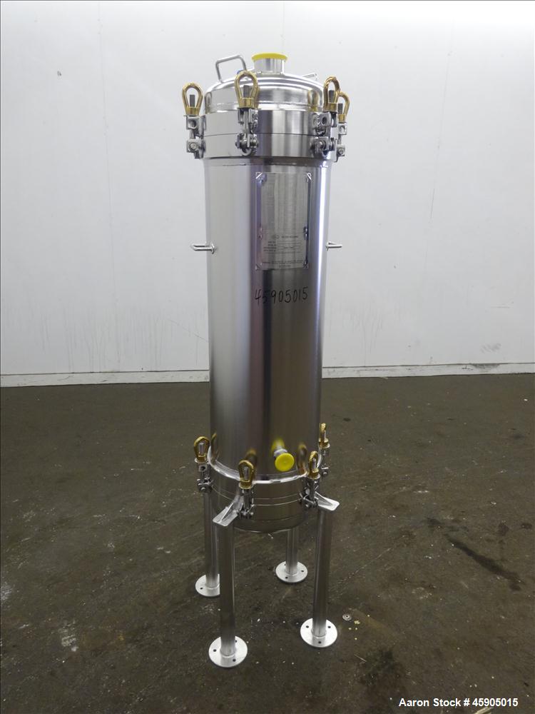 Unused- Pall Filter Housing, Part#4HD4886-2869, 316L Stainless Steel. Approximate 13-3/4" diameter x 46" straight side, dished clamp on top and bottom. Internal rated 100 psi at -20 to 250 degrees F....