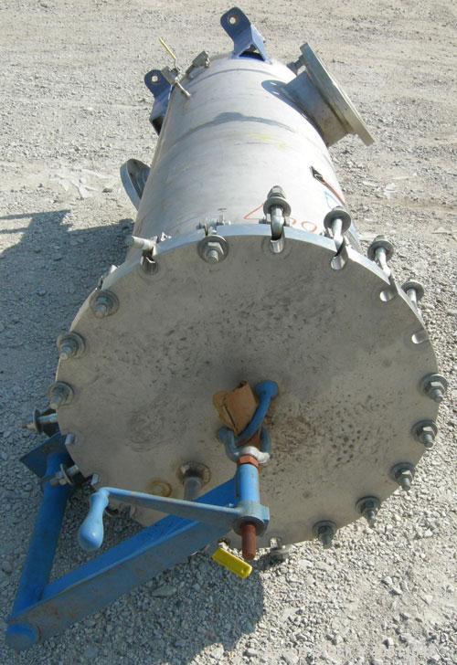 Used Pall Cartridge Filter Housing, part #P384SG29C2H2, 304 stainless steel. Approximately 18'' diameter x 60'' straight side, flat bolt on top, dished bottom. Internal rated 205 psi at 100 deg F, 22...