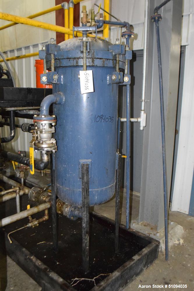 Used Ironhide Manufacturing Polish Filter, Carbon Steel. Approximate 20" diameter x 36" straight side, dished bolt on top, dished bottom. Internal rated 100 psi at -20 to 250 degrees F. Serial# IMI14...