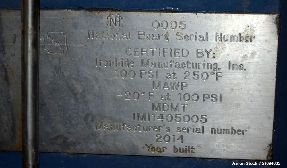 Used Ironhide Manufacturing Polish Filter, Carbon Steel. Approximate 20" diameter x 36" straight side, dished bolt on top, dished bottom. Internal rated 100 psi at -20 to 250 degrees F. Serial# IMI14...
