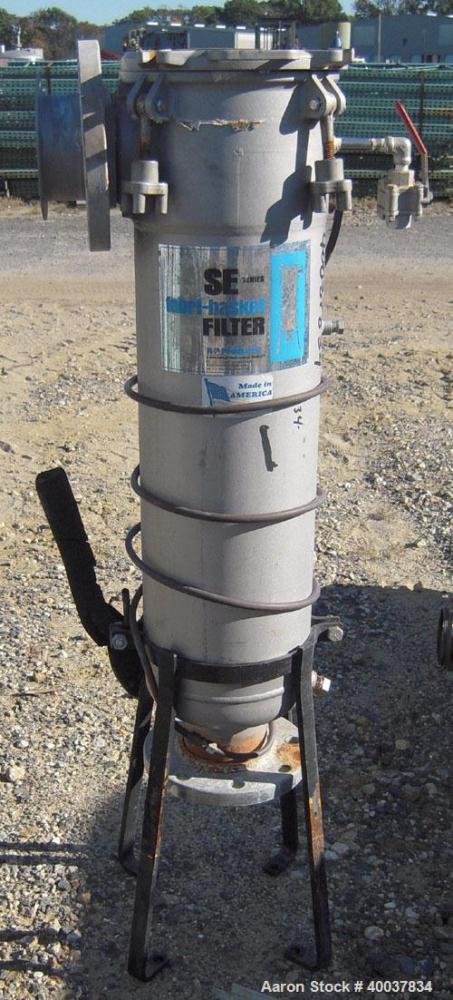 Used Ronningen Petter Products Mesh Basket Filter, 316 L Stainless Steel.  8 1/2" diameter x 29" deep vessel rated 150 psi at 220 degrees F.Single basket cartridge 6'' diameter x 24'' deep. Bolt-on t...