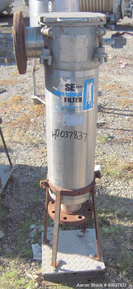 Used Ronningen Petter Products Mesh Basket Filter, 316 L Stainless Steel.  8 1/2" diameter x 29" deep vessel rated 150 psi at 220 degrees F.Single basket cartridge 6'' diameter x 24'' deep. Bolt-on t...